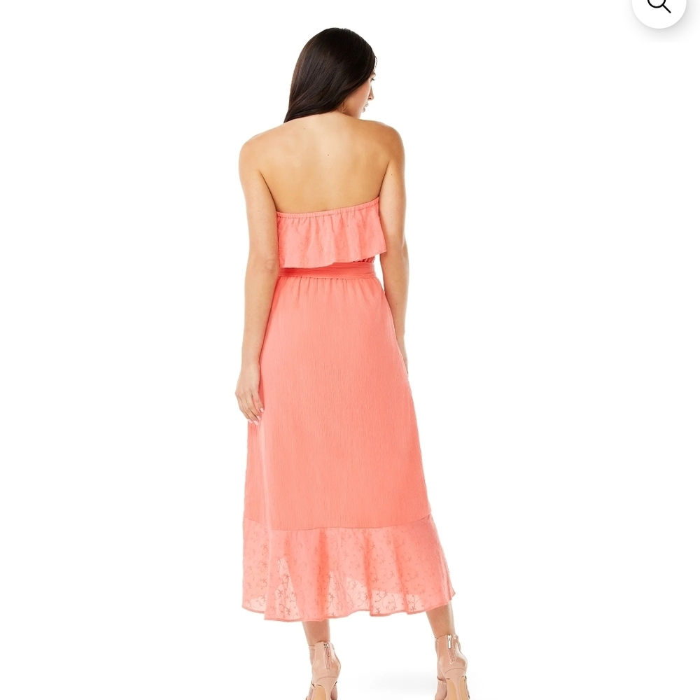 sofia by sofia vergara Coral Strapless Ruffle Wrap Midi Dress - Picture 2 of 9